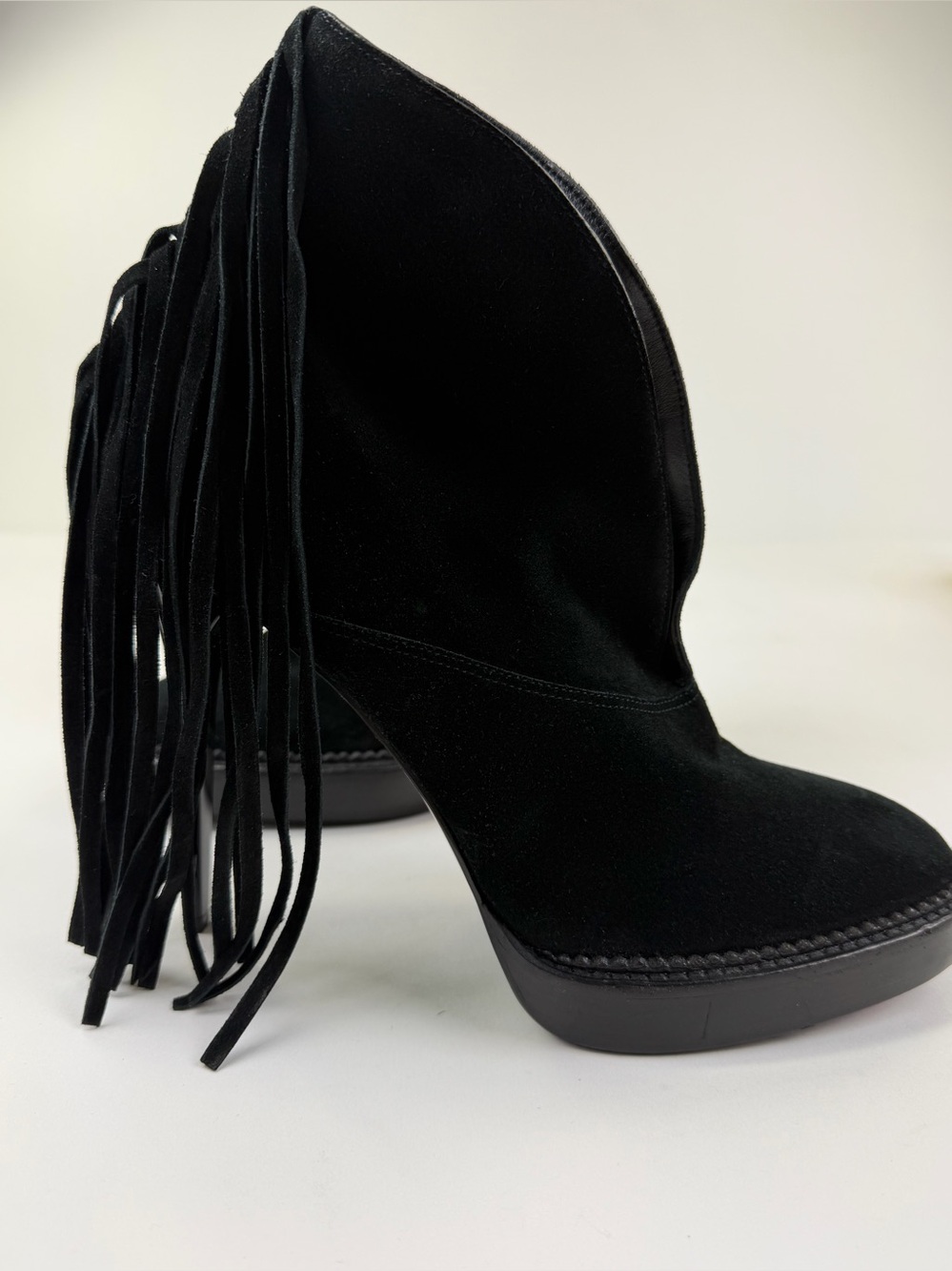 Burberry Authentic Black Fringe Suede Women's Ankle Boots